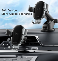 Yesido C123 Double Base Car Mobile Phone Holder | Charger With 10W 15W Qi Wireless Charging