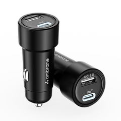 Ambrane 51W Fast Charging Car Charger, Dual Output 33W Type C PD + 18W USB Car Adapter, Quick Charge Car Plug for iPhone, Android, Tablets & More, High-Speed Compact Car Power Charger (Black, C51)