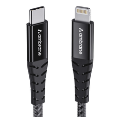 Ambrane Type-C to Lightning USB Cable, 22.5W Fast Charging, 480Mbps Data Sync Cable Compatible with iPhone, iPad, Macbook, iMac, AirPods, 1.25m (ABTL-125 Black)