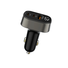 125W 3-Port USB-C Car Charger with LED Display, PD 3.0 & QC 4.0 Fast Charging