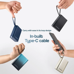 Ambrane MiniCharge -20 (20000mAh Fast Charging 22.5w  Power Bank with in-Built Cable)