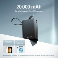 Ambrane MiniCharge -20 (20000mAh Fast Charging 22.5w  Power Bank with in-Built Cable)