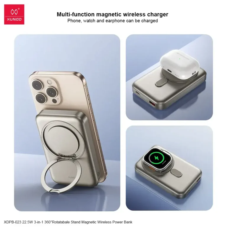 XUNDD Fashion Fast Charging 22.5W 3-in-1 360°Rotatabale Stand Magnetic Wireless Power Bank 10000mAh for Phone Earphone Watch XUNDD Fashion Fast Charging 22.5W 3-in-1 360°Rotatabale Stand Magnetic Wireless Power Bank 10000mAh for Phone Earphone Watch