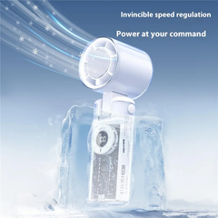 NEXO K-811 Transparent Mecha Handheld Fan 100 Speeds Adjustable Foldable Cooling Fan with Flashlight - White