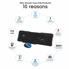 EVM WLKM-036 WIRELESS KEYBOARD & MOUSE COMBO Wireless Standard Desktop Keyboard Compatible with Desktop, Laptop, Mac multimedia_keys  (Black)