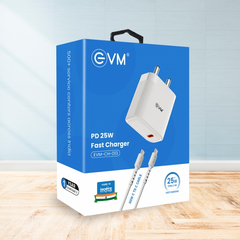 EVM 25W Mobile Charger - Type C Cable Included - Compact Charging Adaptor - Android, Xiaomi, Vivo and Other Smartphones  (EVM-CH-013)