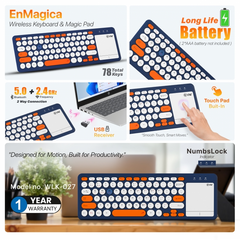 EVM EnMagica Wireless Keyboard 2.4G + Bluetooth 5.0, 78 Keys, Lightweight, USB Receiver, Dual-Mode, Customized Layout, Battery Powered - for Home, Office, Travel -  (EVM-WLK-027)