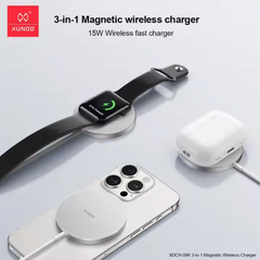 XUNDDD New Design Portable Ultra-thin 15W Fast Charger 3 in 1 Magnetic Wireless Charger With Type-C Cable