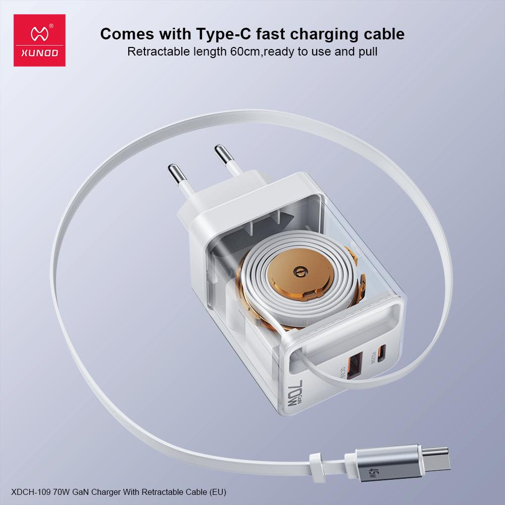 XUNDD XDCH-109 70W GaN Charger with Retractable Cable XUNDD XDCH-109 70W GaN Charger with Retractable Cable