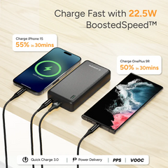 Ambrane Xtreme 20K 20000mAh Fast Charging Power Bank with in-Built Cable