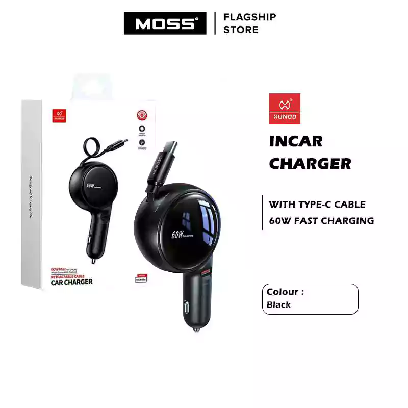 XUNDD XDCH-094 60W PD Fast Car Charger with Retractable Cable XUNDD XDCH-094 60W PD Fast Car Charger with Retractable Cable