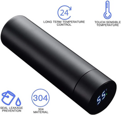 LED Temperature Display Water Bottle, Double Wall Vacuum Insulated, Stainless Steel Vacuum Flask, Smart Water Cup for Hot and Cold Drinks, 500ml, Black
