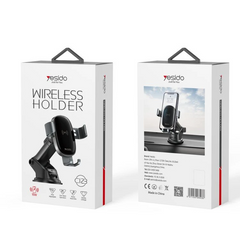 Yesido C123 Double Base Car Mobile Phone Holder | Charger With 10W 15W Qi Wireless Charging