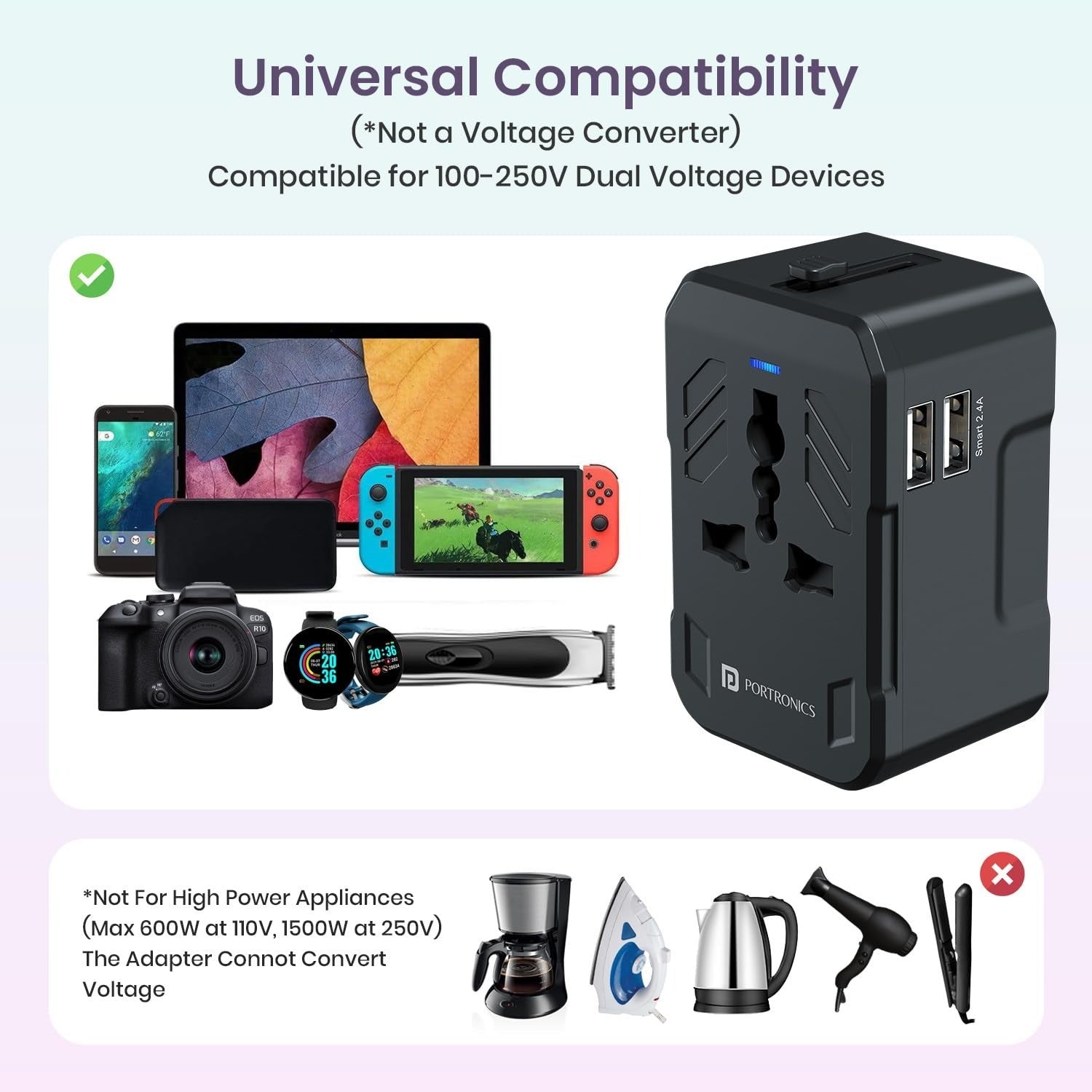 UNIVERSAL TRAVEL ADAPTER 20W PD 5V 2.4AMP