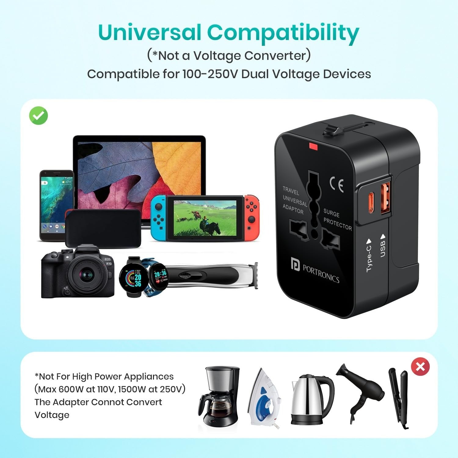 UNIVERSAL TRAVEL ADAPTER 20W PD 5V 2.4AMP