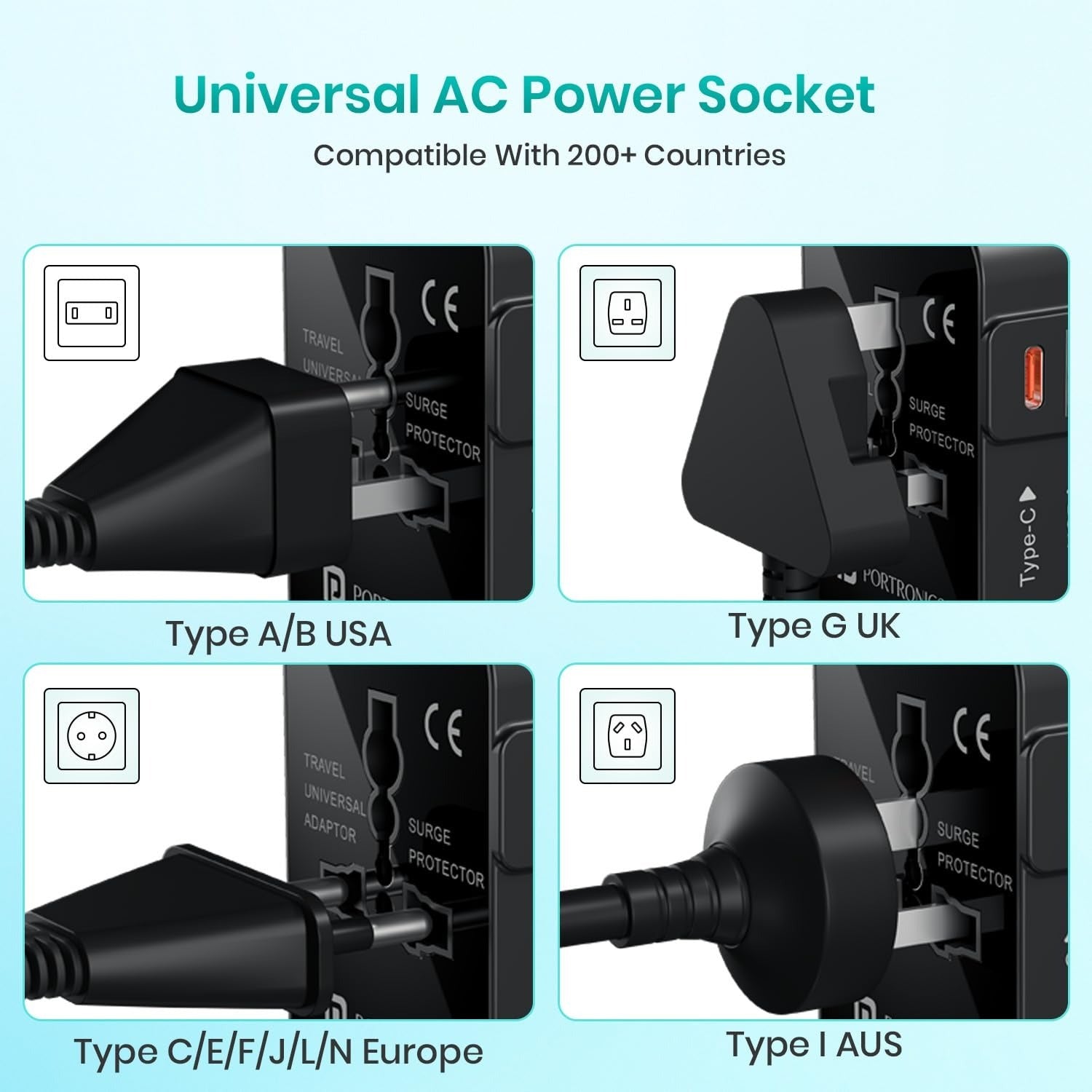UNIVERSAL TRAVEL ADAPTER 20W PD 5V 2.4AMP