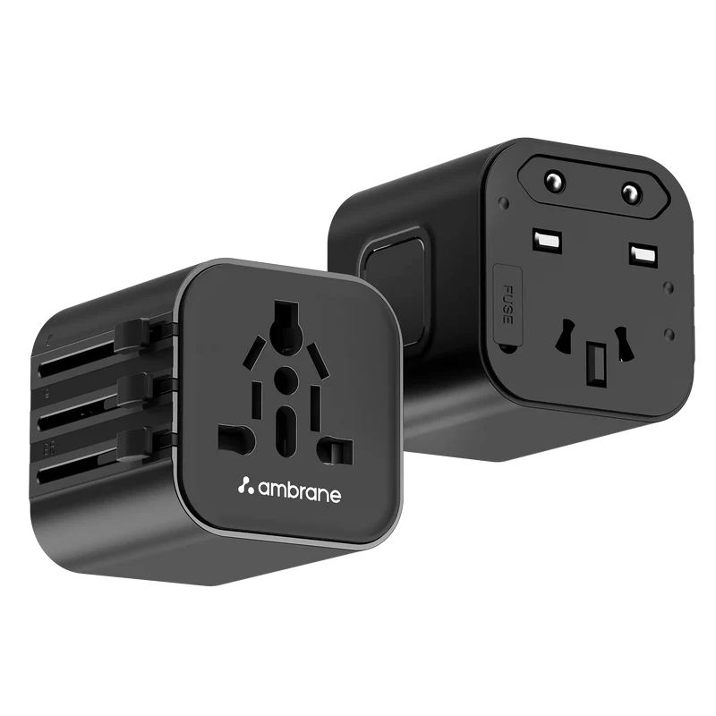 Ambrane Universal Travel Socket, International All in One Worldwide Travel Adapter Socket with 2500W High Power Output with 9 Hole Universal Socket, Compatible in 150+ Countries (ATA-03, Black)