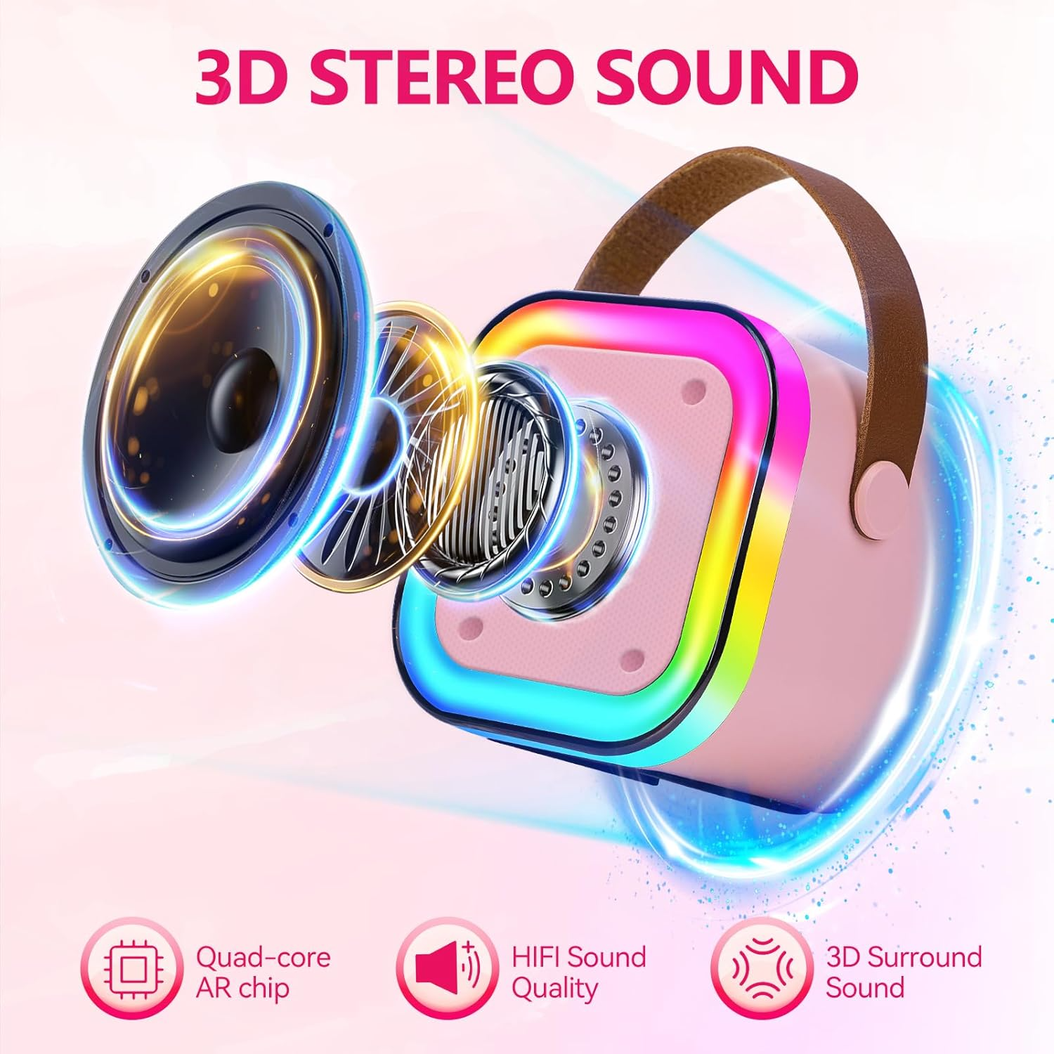 Mini Karaoke Speaker Machine for Kids Adults, Portable Bluetooth Speaker with 2 Wireless Mic, Karaoke Speaker with Voice Changing Effect Colorful Lights Birthday Gifts for Kids