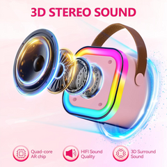 Mini Karaoke Speaker Machine for Kids Adults, Portable Bluetooth Speaker with 2 Wireless Mic, Karaoke Speaker with Voice Changing Effect Colorful Lights Birthday Gifts for Kids