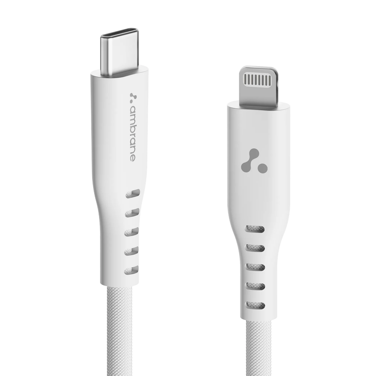Ambrane Mfi Certified Type C To Lightning Cable, 27W Fast Charging For Iphone 14/13/12/11/X/8/7/6, Ipad & Airpods, 480Mbps Data Sync, Durable Braided Design, Car/Travel-Friendly, 3.9Ft (1.2M), White
