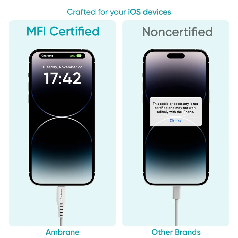 Ambrane Mfi Certified Type C To Lightning Cable, 27W Fast Charging For Iphone 14/13/12/11/X/8/7/6, Ipad & Airpods, 480Mbps Data Sync, Durable Braided Design, Car/Travel-Friendly, 3.9Ft (1.2M), White