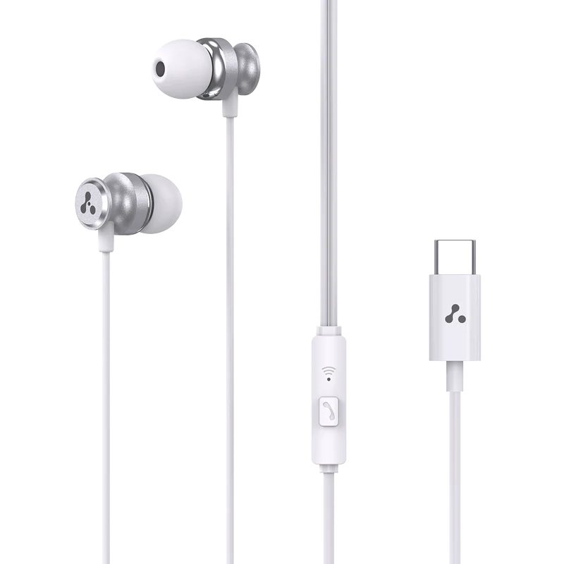 Ambrane Type-C Wired in Ear Earphones, 10Mm Bass Drivers, Inline Controls for Type C Smartphones, iPhone 15 & Laptop, 1.2M Braided Anti Tangle Wire with Mic for Clear Calling (Beatz T03, )