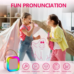 Mini Karaoke Speaker Machine for Kids Adults, Portable Bluetooth Speaker with 2 Wireless Mic, Karaoke Speaker with Voice Changing Effect Colorful Lights Birthday Gifts for Kids