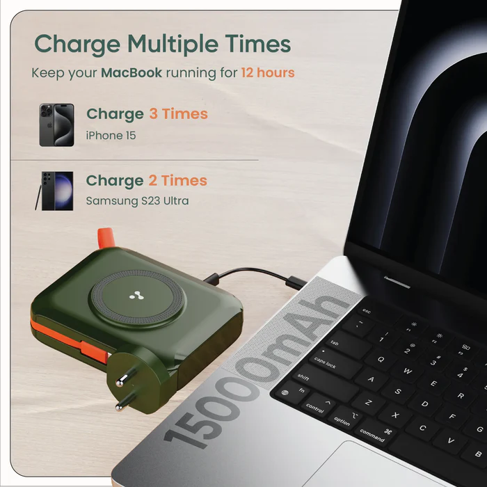 Ambrane 15000mAh Type C Laptop, Wireless Magnetic Charging Power Bank & Charger ( Aerosync 65 )