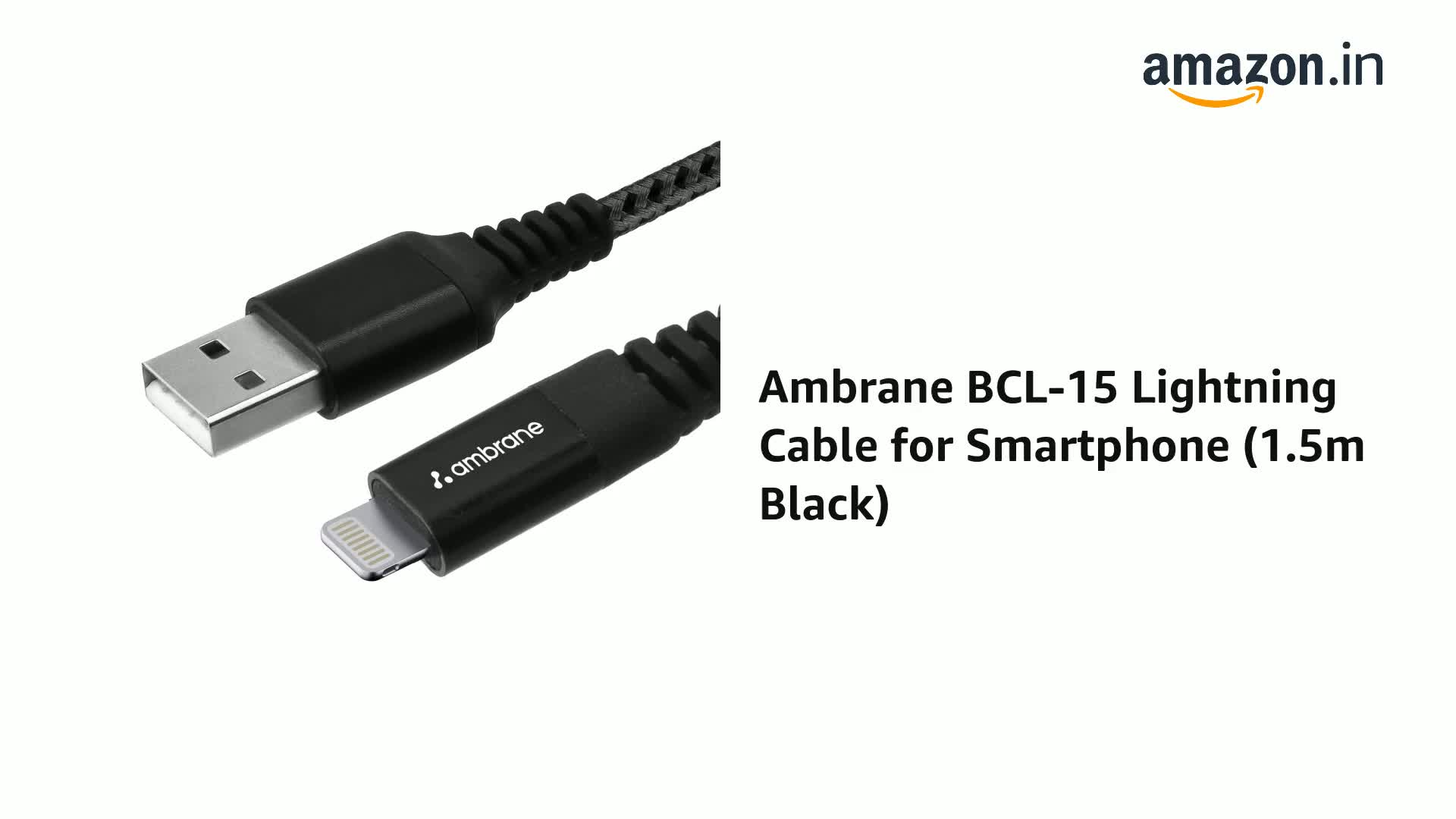 Ambrane BCL-15 Lightning Cable for Smartphone (1.5m Black)