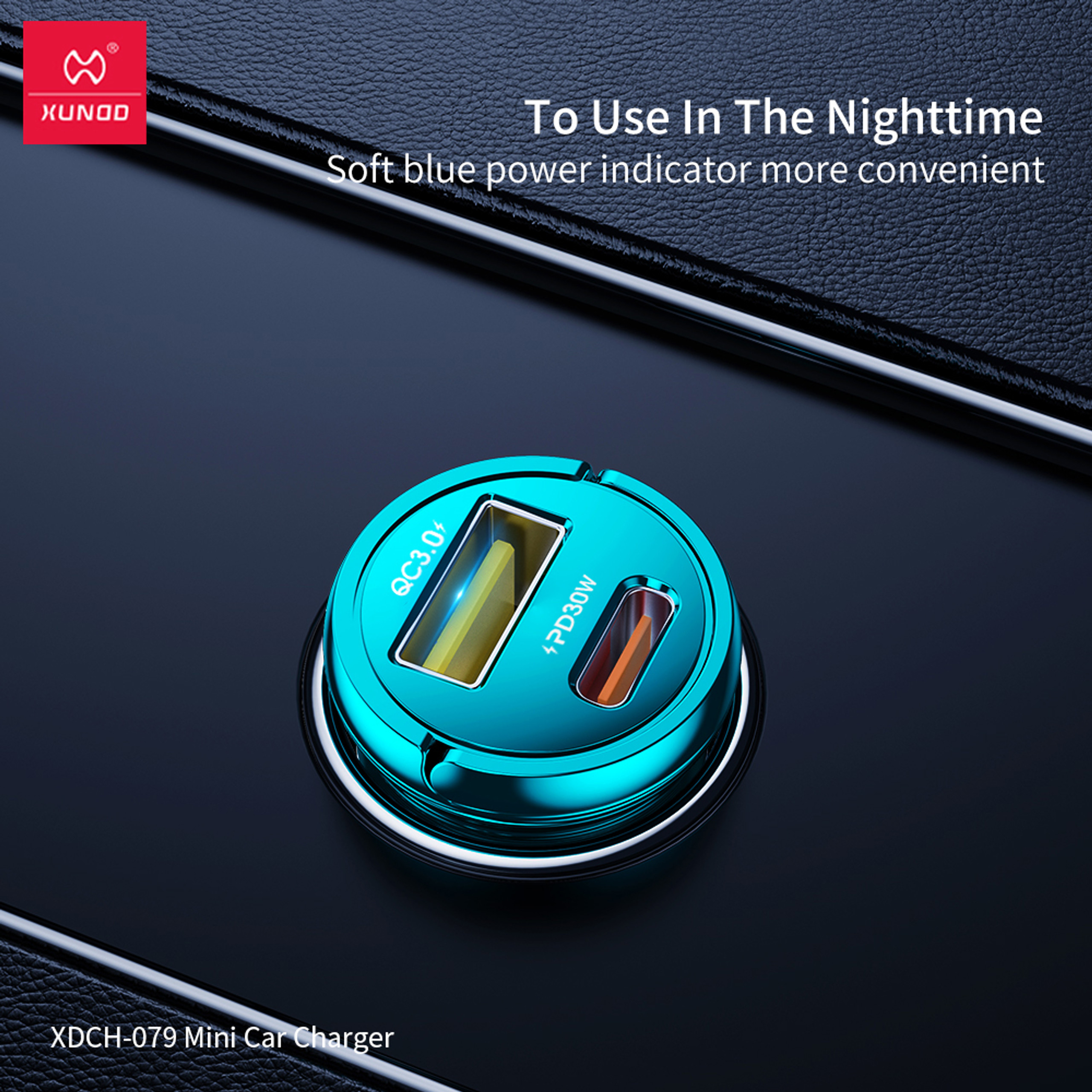 XUNDD XDCH-079 Car Charger Pull Tab PD 30W + QC3.0 Cigarette Lighter Adapter with Indicator Light -