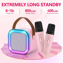 Mini Karaoke Speaker Machine for Kids Adults, Portable Bluetooth Speaker with 2 Wireless Mic, Karaoke Speaker with Voice Changing Effect Colorful Lights Birthday Gifts for Kids