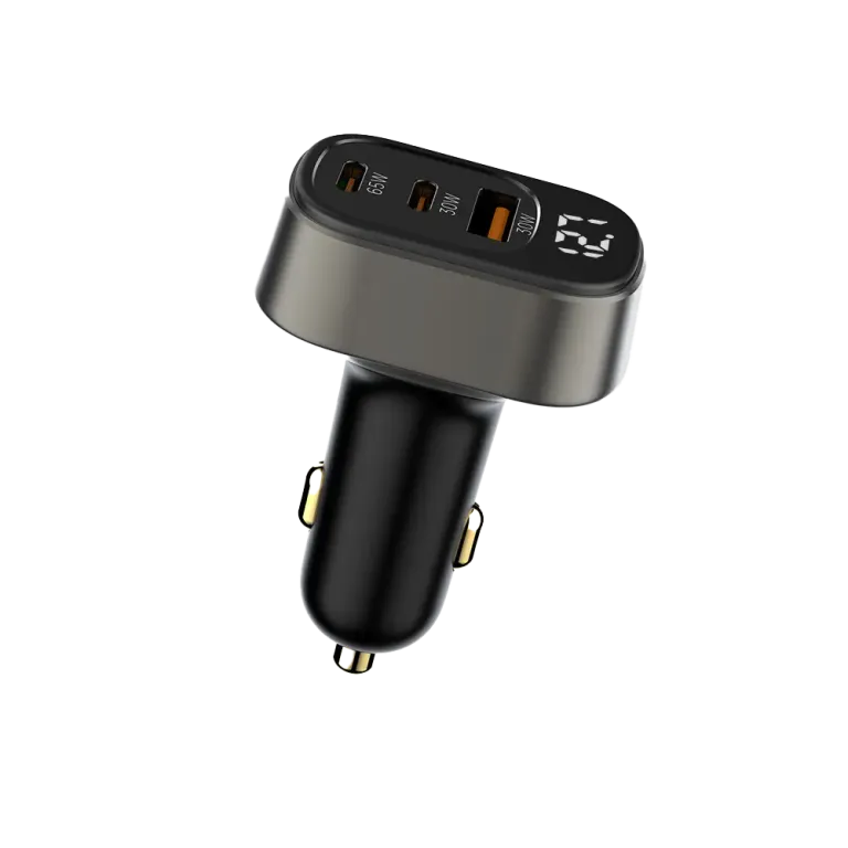 125W 3-Port USB-C Car Charger with LED Display, PD 3.0 & QC 4.0 Fast Charging