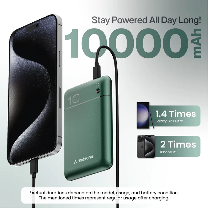 Ambrane Pocket Charge Powerbank 10000mAh 22.5w  Fast Charging