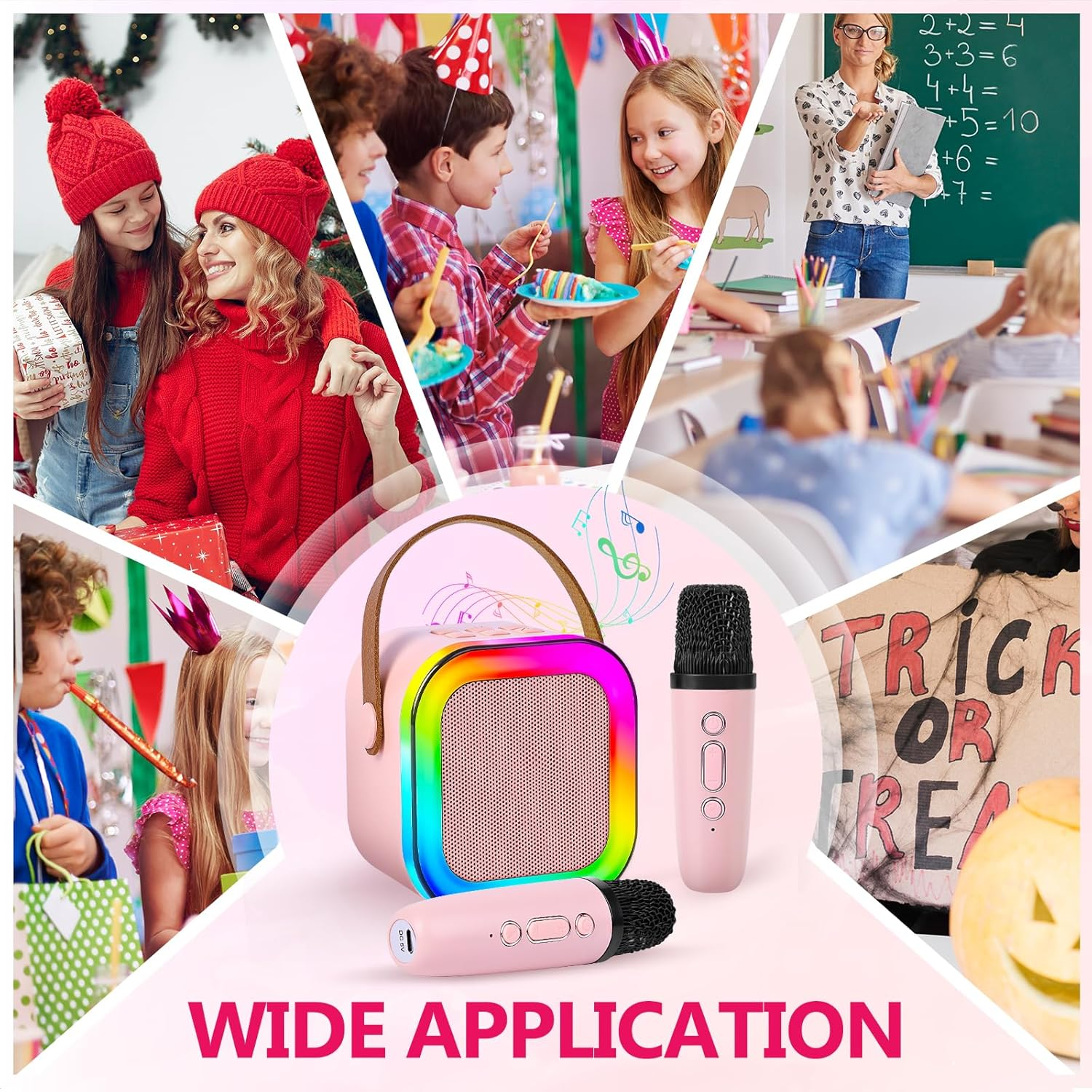 Mini Karaoke Speaker Machine for Kids Adults, Portable Bluetooth Speaker with 2 Wireless Mic, Karaoke Speaker with Voice Changing Effect Colorful Lights Birthday Gifts for Kids