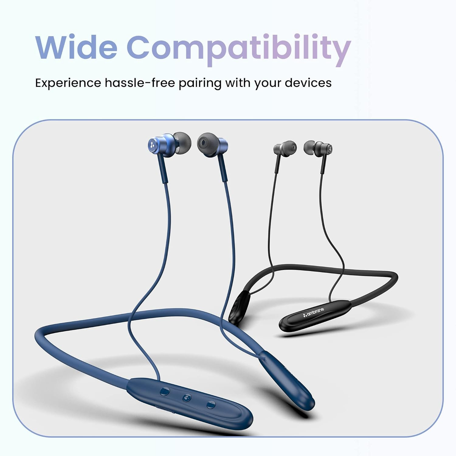 Ambrane Bluetooth Wireless Earphones, Crystal-Clear Calling with an inbuilt Mic, 13Hrs Playback, 10mm Driver, Deep Bass, IPX4 Water Resistant (ANB-33 Pro)