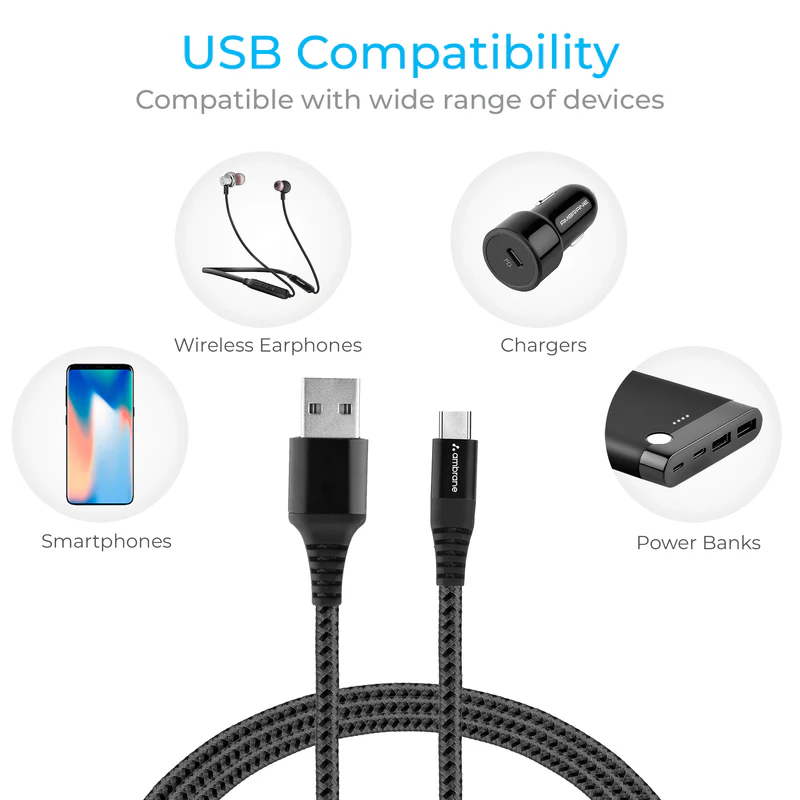 Ambrane Usb-To Type-c Braided Cable With 30W Fast Charging  1.5 meter BCT-C15