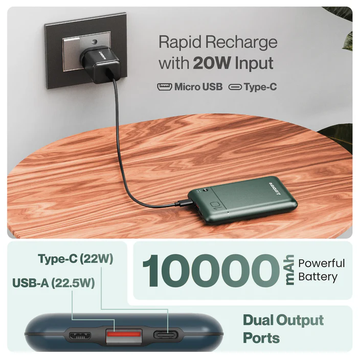 Ambrane Pocket Charge Powerbank 10000mAh 22.5w  Fast Charging