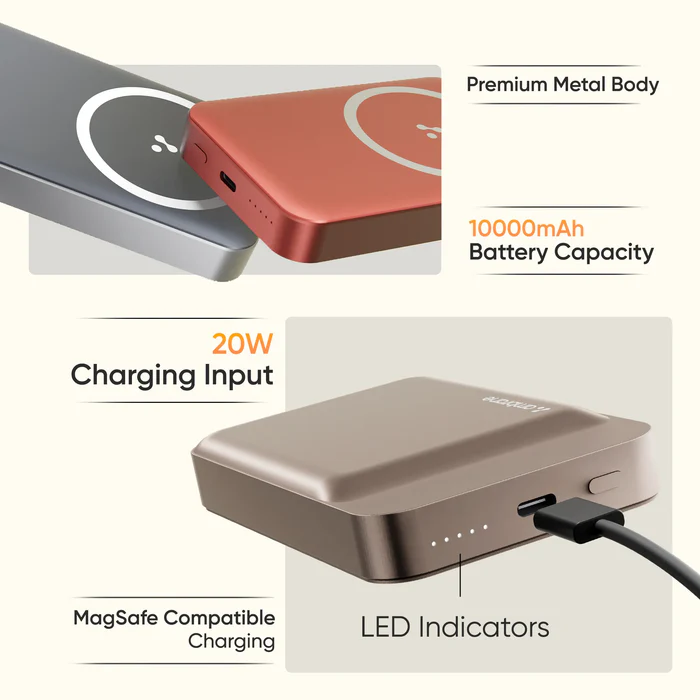 Ambrane Aerosync PB Prime 10000mAh Magsafe Wireless Power Bank for iPhone