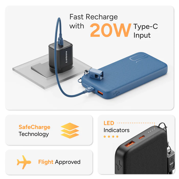 Ambrane Loop -10 Powerbank 10000mAh 22.5w Boostedspeed