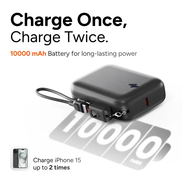 Ambrane PowerMini 10 10000mAh Small Fast Charging Pocket Power Bank with Inbuilt Cable