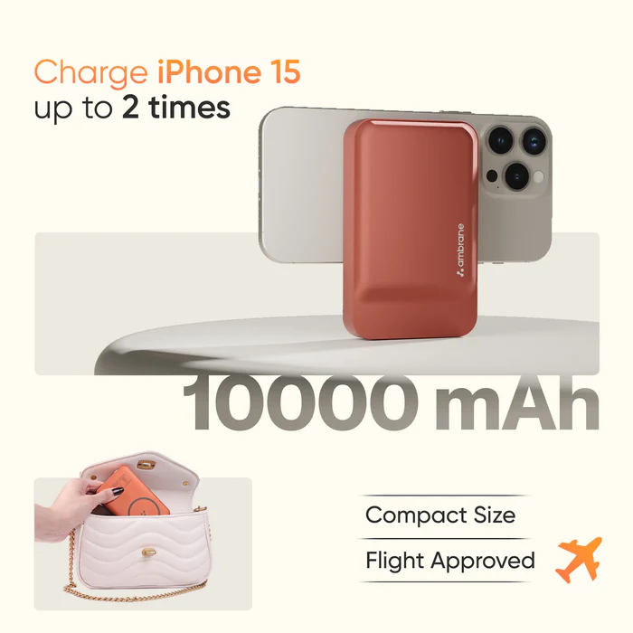 Ambrane Aerosync PB Prime 10000mAh Magsafe Wireless Power Bank for iPhone