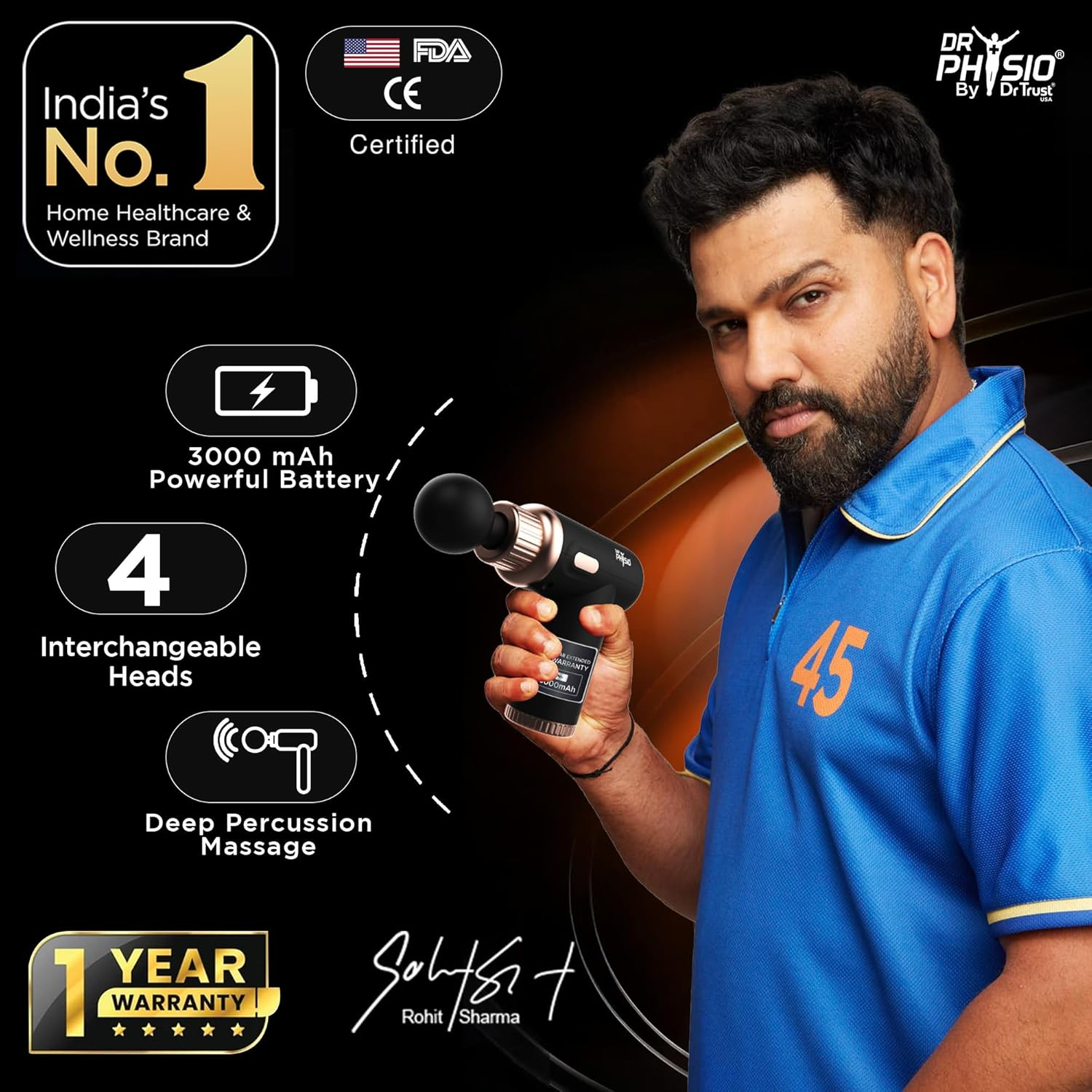 Big Percussion Gun Massager for Full Body Pain Relief, Rechargeable Cordless Deep Tissue Massage Machine for Legs & Arms, Use at Home, Gym & During Travel