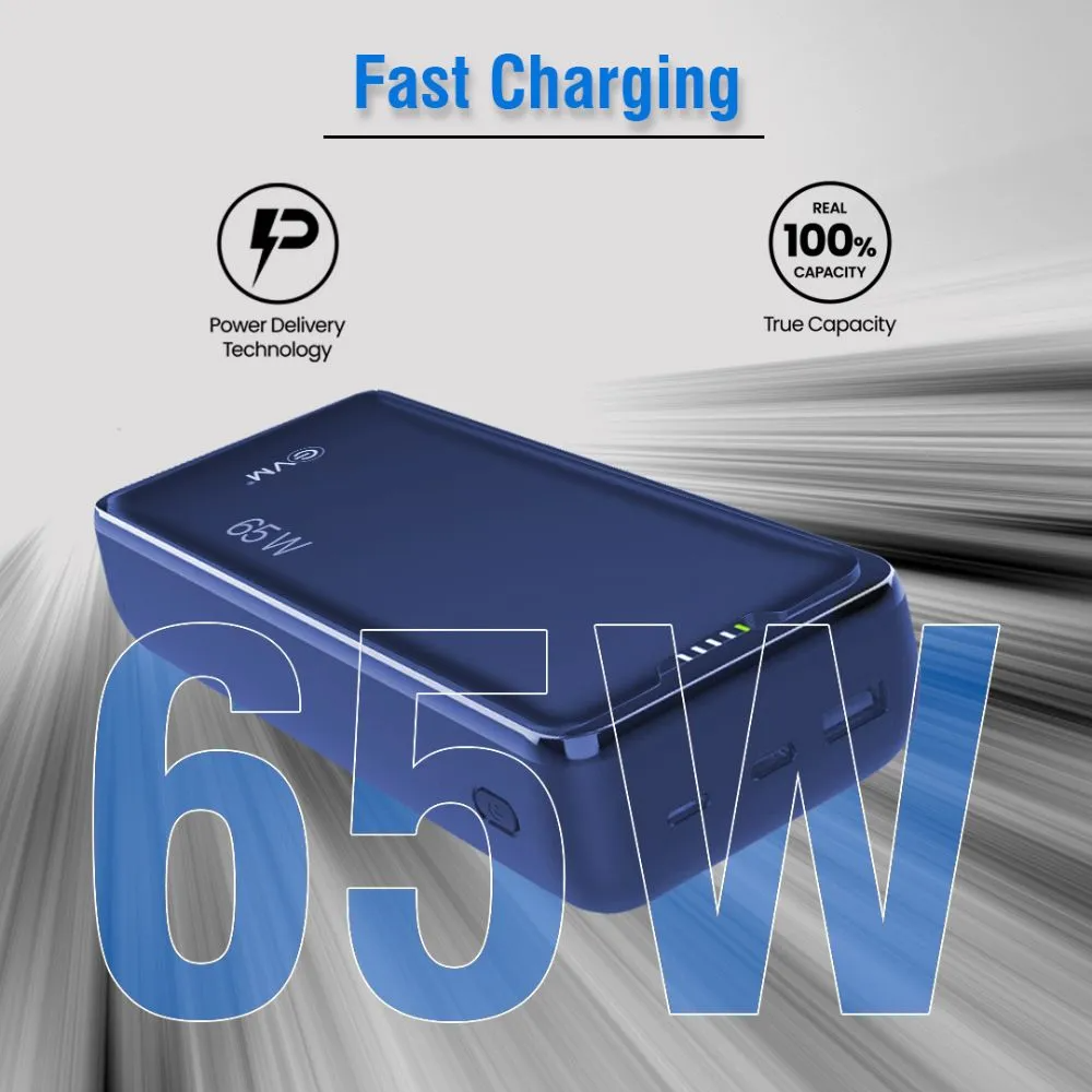 EVM EnLap Pro 30000 mAh Laptop Power Bank with 65W Fast Charging, Dual Input/Output, LED Indicators