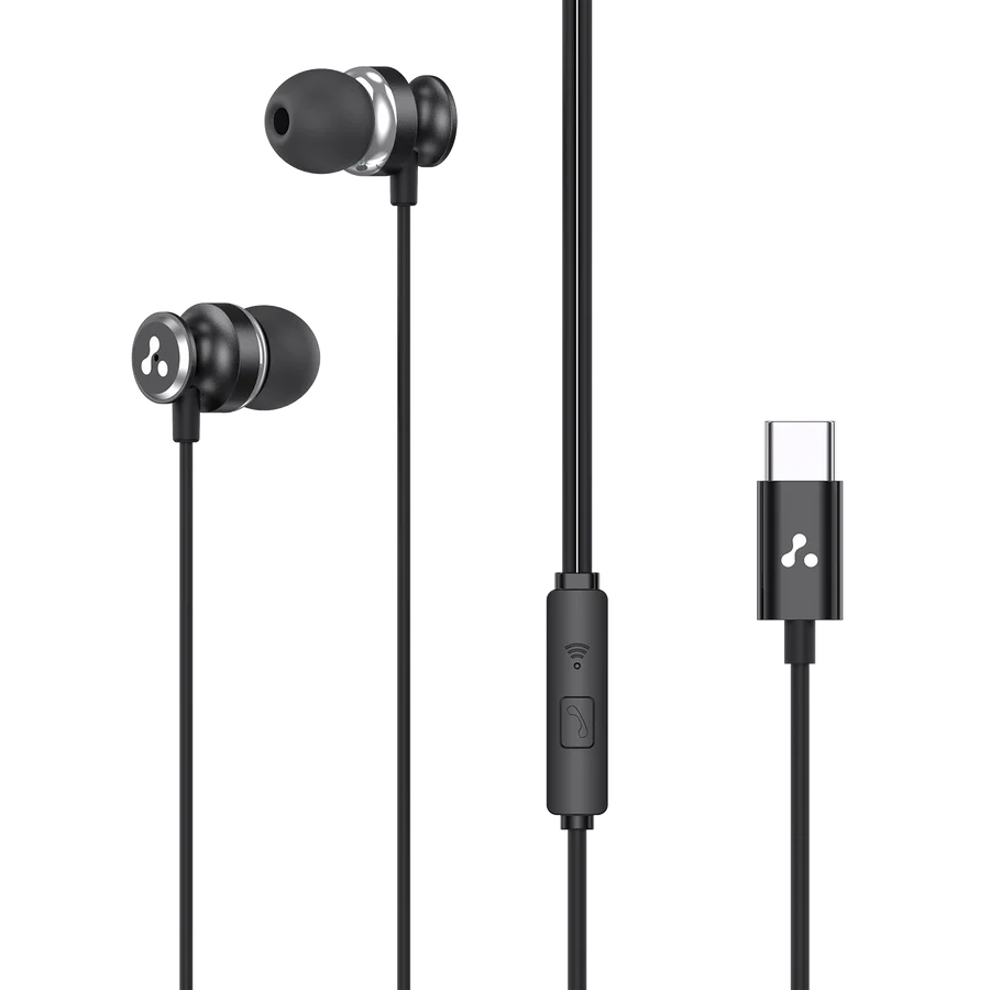 Ambrane Type-C Wired in Ear Earphones, 10Mm Bass Drivers, Inline Controls for Type C Smartphones, iPhone 15 & Laptop, 1.2M Braided Anti Tangle Wire with Mic for Clear Calling (Beatz T03, )