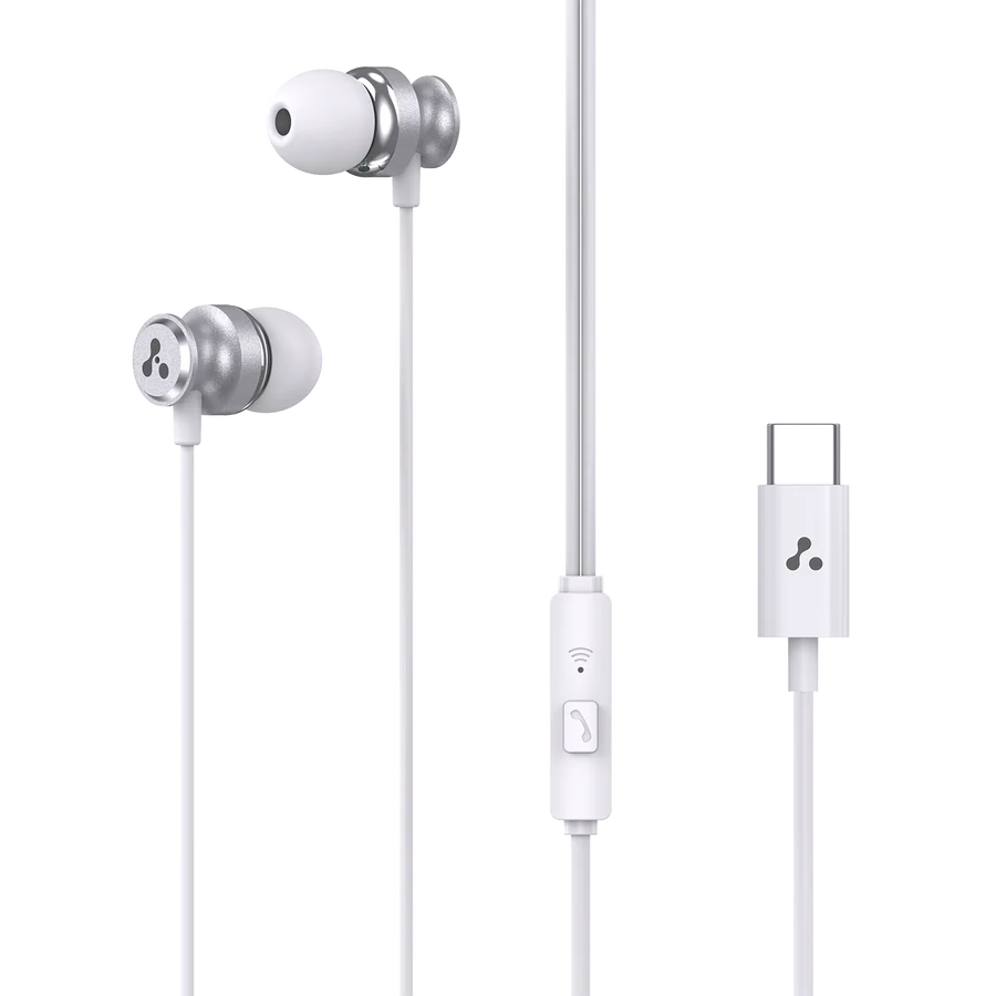 Ambrane Type-C Wired in Ear Earphones, 10Mm Bass Drivers, Inline Controls for Type C Smartphones, iPhone 15 & Laptop, 1.2M Braided Anti Tangle Wire with Mic for Clear Calling (Beatz T03, )