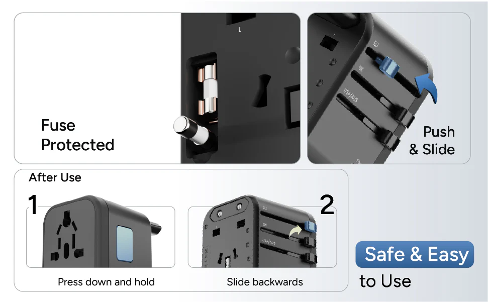 Ambrane Universal Travel Socket, International All in One Worldwide Travel Adapter Socket with 2500W High Power Output with 9 Hole Universal Socket, Compatible in 150+ Countries (ATA-03, Black)
