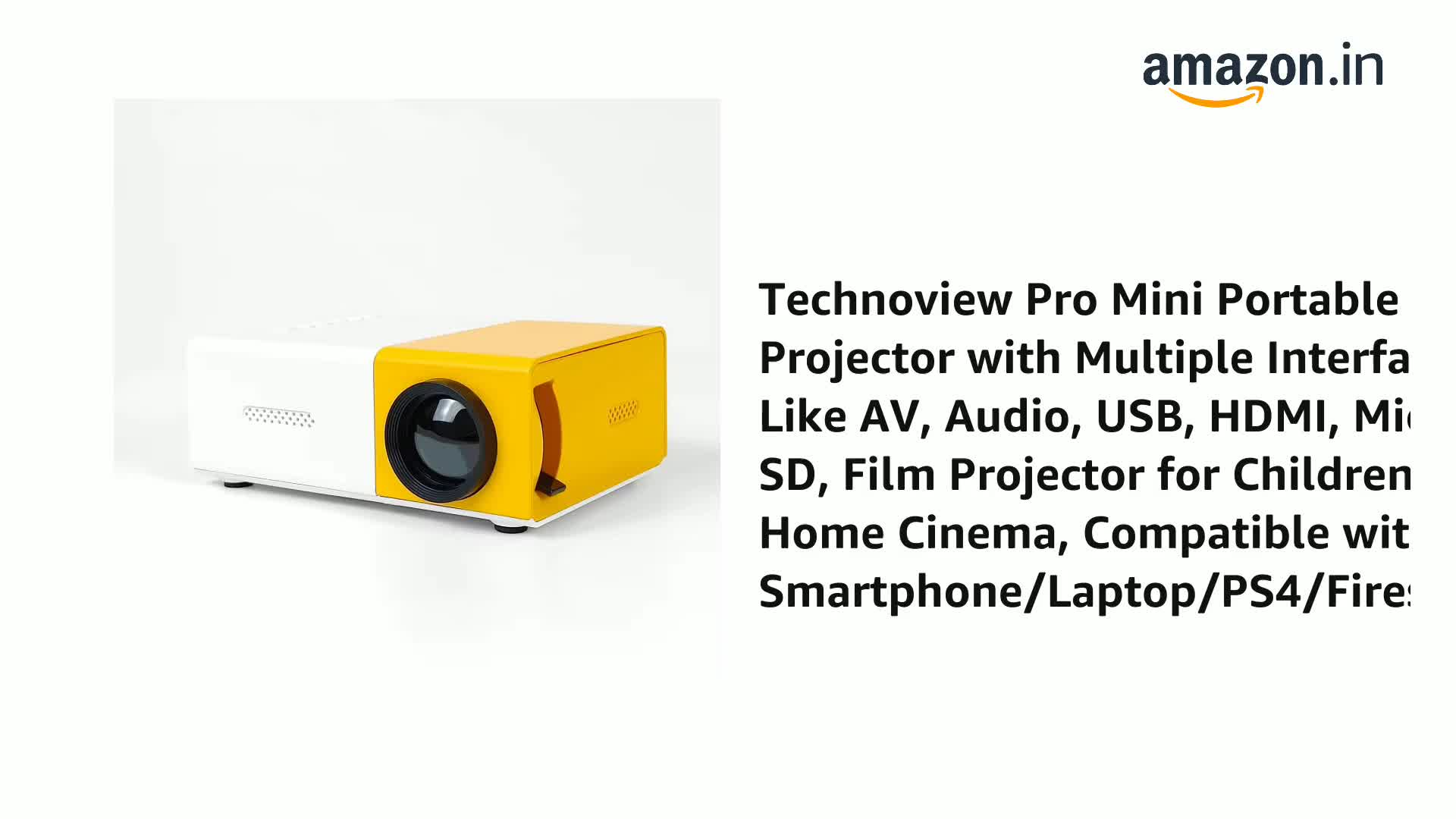 Pro Mini Portable LED Projector with Multiple Interfaces Like AV, Audio, USB, HDMI, Micro SD, Film Projector for Children's, Home Cinema, Compatible with Smartphone/Laptop/PS4/Firestick A1