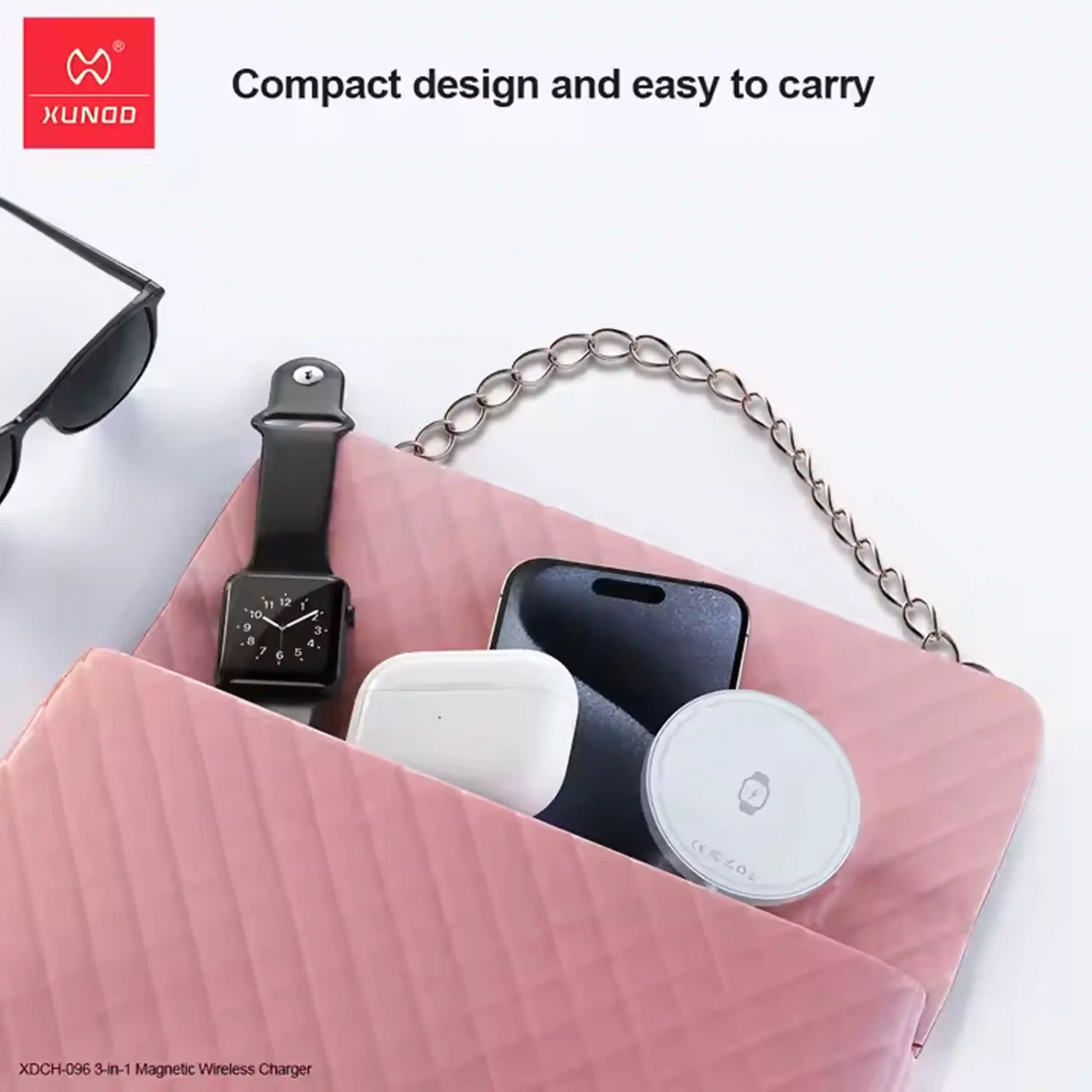 XUNDDD New Design Portable Ultra-thin 15W Fast Charger 3 in 1 Magnetic Wireless Charger With Type-C Cable