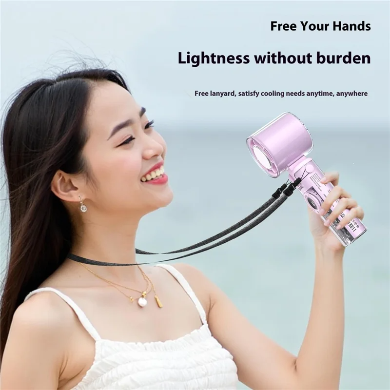 NEXO K-811 Transparent Mecha Handheld Fan 100 Speeds Adjustable Foldable Cooling Fan with Flashlight - White