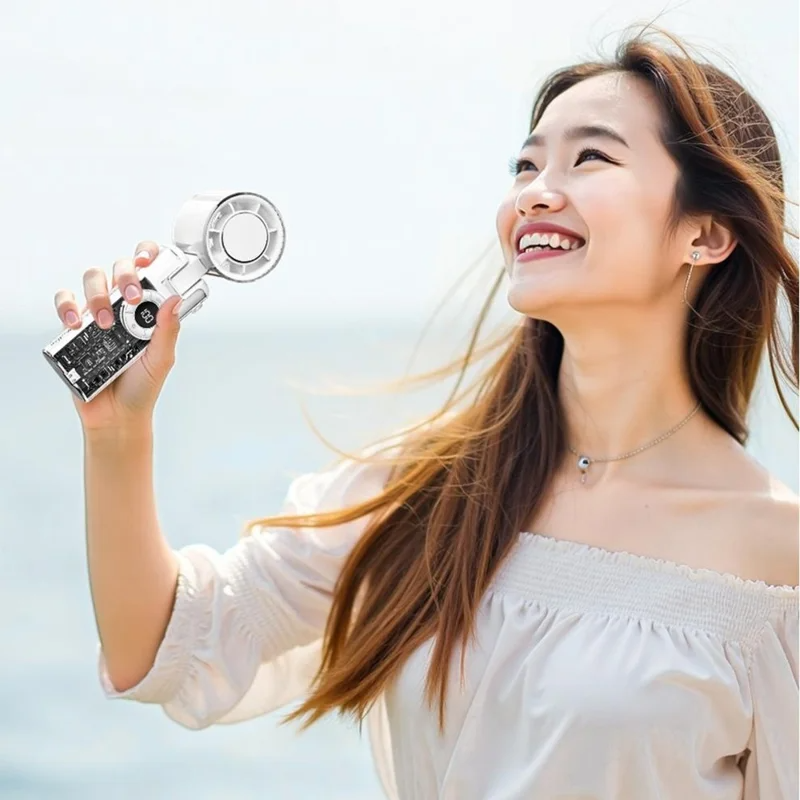 NEXO K-811 Transparent Mecha Handheld Fan 100 Speeds Adjustable Foldable Cooling Fan with Flashlight - White